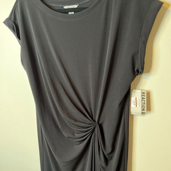 Kenneth Cole Reaction Black Short Sleeve Ruched Asymmetrical Dress Size Medium - Picture 4 of 10